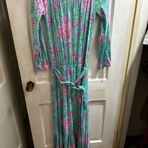 Lilly Pulitzer Vibrant Pink and Green maxi dress